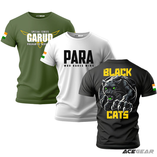 Combo of 3 Tactical T-shirts ( GARUD + PARA + NSG ) Edition